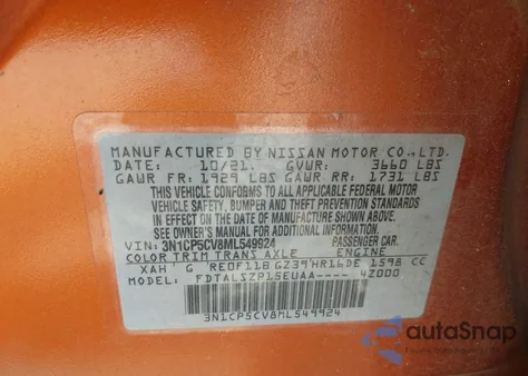 2021 Nissan Kicks Sv Xtronic Cvt from USA, damaged, VIN 3N1CP5CV8MC549924